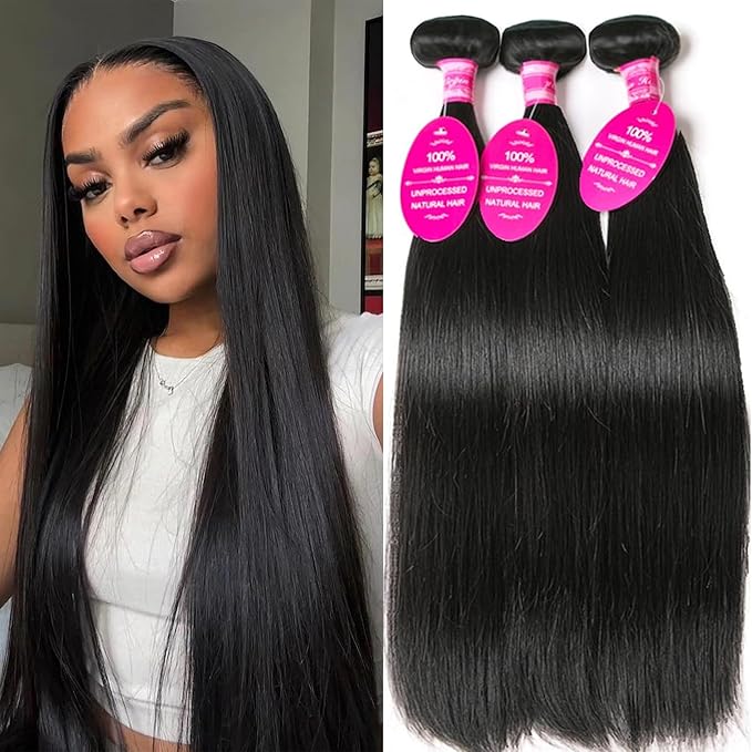 Straight Bundles Human Hair 100% Unprocessed 12A Brazilian Hair Wig 12 14 16 Inch 3 Bundles Deals Human Hair Double Weft Natural Black