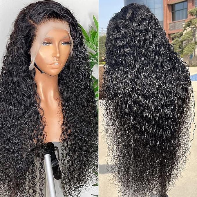 Water Wave Lace Front Wigs Human Hair Pre Plucked 13x4 Transparent Glueless Lace Frontal Wigs 150% Density Curly Lace Front Wigs Wet and Wavy Human Hair With Babyhair For Black Women(Curly Wig,22)