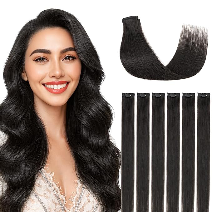 Clip in Hair Extensions Real Human Hair for Women, 10 Inch 31g 6pcs, Natural black, Straight - Highlight, Add Volume and Length for Daily Wear, Parties, Weddings