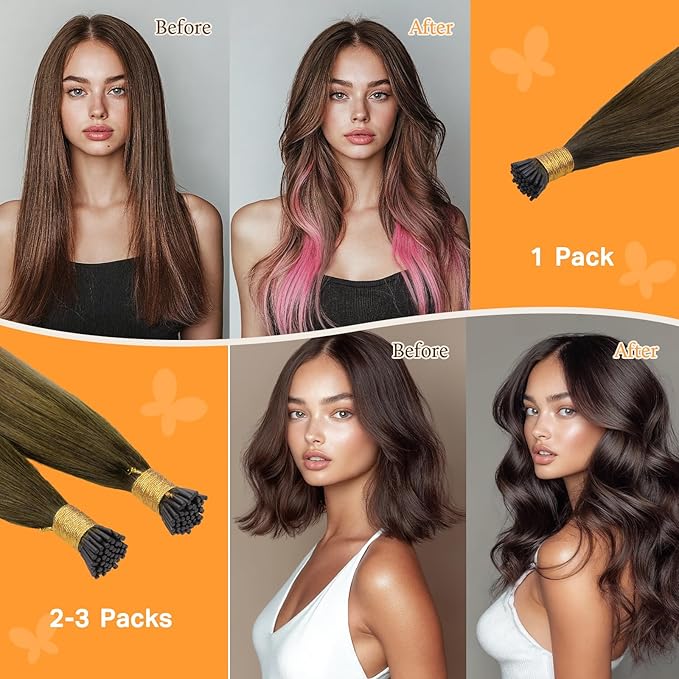 DOORES I Tip Hair Extensions Real Hair, Balayage Walnut Brown to Ash Brown and Bleach Blonde 20 Inch 50g/50s, I Tip Human Hair Extensions for Women