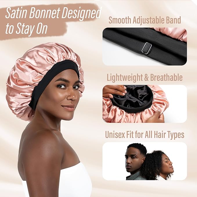 CAPLORD Double Sided Satin Bonnet for Sleeping - Adjustable Silk Sleep Cap for Women and Men