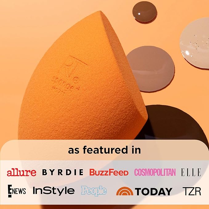 Real Techniques Miracle Complexion Sponge, Makeup Blending Sponge, For Liquid & Cream Foundation, Offers Light To Medium Coverage, Natural, Dewy Makeup, Orange Sponge, Latex-Free Foam, 1 Count
