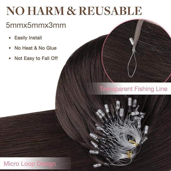 GOO GOO Micro Link Tip Hair Extensions, Real Human Hair, 14inch 50g 50S, Cold Fusion, Invisible Remy, 2A Light Brown