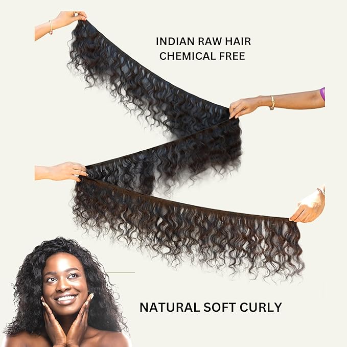 IDM Natural Raw Indian Hair Weft Bundles, Soft Curly, 100% Human Hair (10"12"14" Curly 3Bundles)