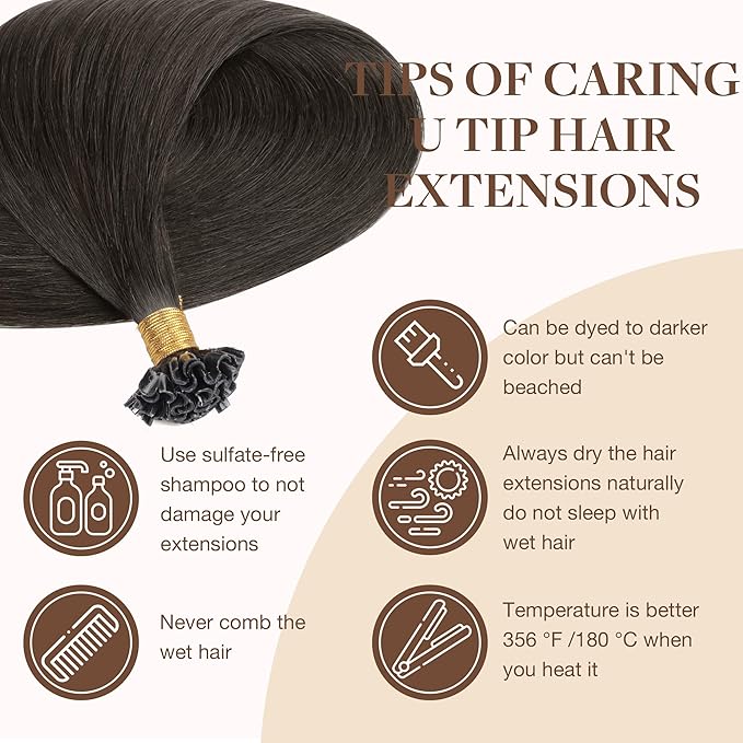 GOO GOO U Tip Hair Extensions Real Human Hair, 14inch 50g 50S, Hot Fusion U Tip Hair Extensions, Invisible Remy, 1C Mocha Brown