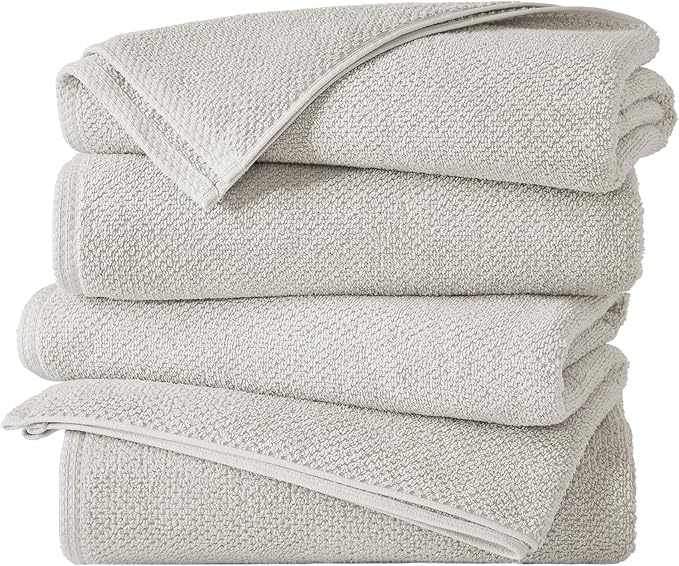 Great Bay Home 100% Cotton 4 Pack 54x27 Bath Towel Set - Absorbent, Quick-Drying, Durable Towels for Bathroom Decor - Low-Twist, Two-Ply Fibers (Light Grey)