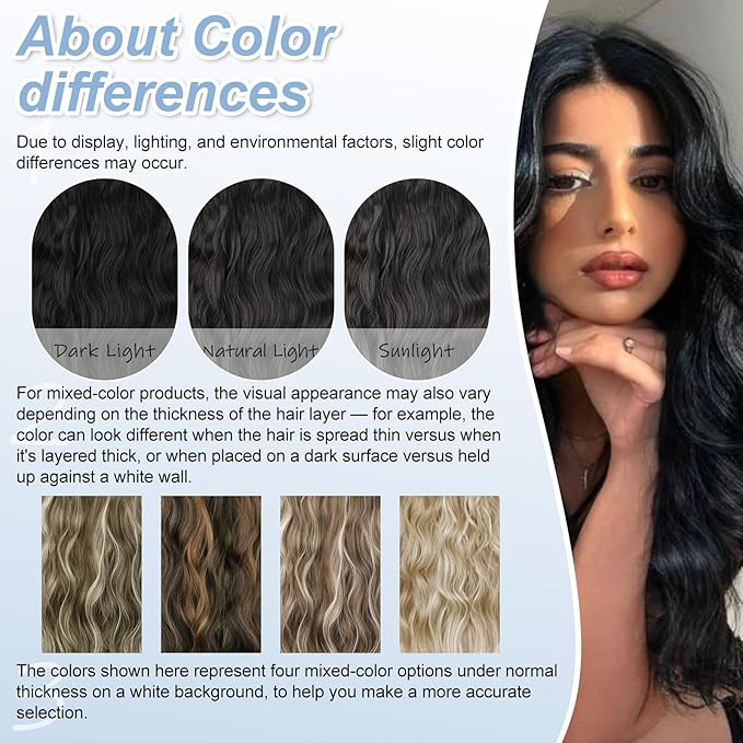 Black Invisible Wire Hair Extensions Long Wavy Synthetic Hairpiece with 4 Secure Clips for Women 20 Inch Clip in Hair Extensions