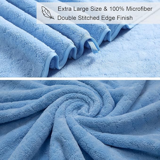 Ycosy Extra Large Bath Towels Set 35x70 Inches - Blue Luxury 600 GSM Oversized Bath Sheet Towel,Ultra Soft Microfiber - Quick Dry,Highly Absorbent Shower Towels Spa Hotel Bathroom Towel Set (4-Pack)