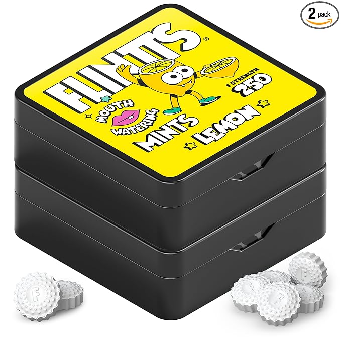Flintts Mints Lemon Stash – Sugar Free Mouthwatering Mints for Dry Mouth Relief & Freshness – Vegan Oral Health Support with Sparkle Effect – Pocket Travel Saliva Substitute, Lozenges Alternative, 2 Refill Packs