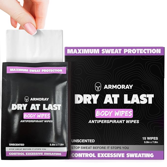 Armoray Dry At Last Body Antiperspirant Wipes - Individually Wrapped - Deodorant Wipes Women for Sweat Protection - Hyperhidrosis Anti Perspirant Women & Men - for Anti Sweating Hands