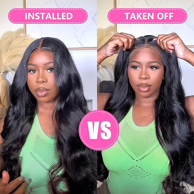 Wear and Go Glueless Wigs Human Hair Pre Plucked Pre Cut 7x5 HD Lace Body Wave Lace Front Wigs Human Hair 200% Density Put on and Go Glueless Wig for Wmen (7x5 Wig Natural Color, 34 Inch)