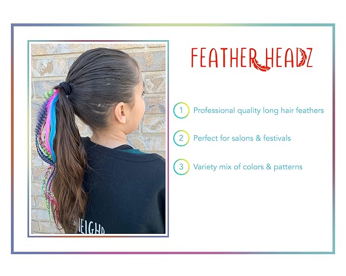15 Rainbow Fluffy Color Hair Feathers - 7”- 12” Long - Rainbow Fluffy Hair Extension, Feather Hair Extension DIY Kit - Eye-Catching Design - 20 Micro-link Beads - 100% Real Rooster Feathers