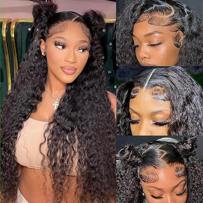 5x5 HD Lace Closure Wigs Human Hair Pre Cut 200% Density Water Wave Wear and Go Glueless Wigs Human Hair with Baby Hair Pre Plucked Natural Hairline Wet and Wavy Wig for Women 32 Inch