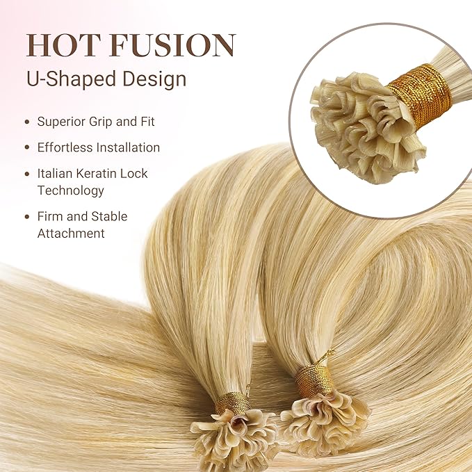 GOO GOO U Tip Hair Extensions Real Human Hair, Double Volume 100g 100S, 22 Inch Hot Fusion U Tip Extensions, Invisible Remy Hair, 18D/22F Dirty Blonde Highlights