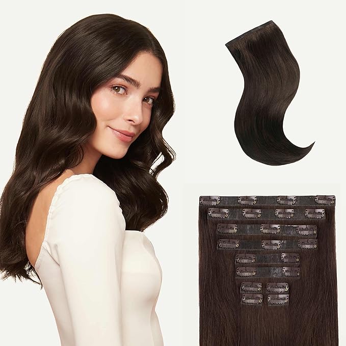 Luxy Hair 24" Dark Brown Classic Clip-In Hair Extensions (240 grams) 100% Remy Human Hair, Natural,Volume, 10-Piece Set, Blends Easily