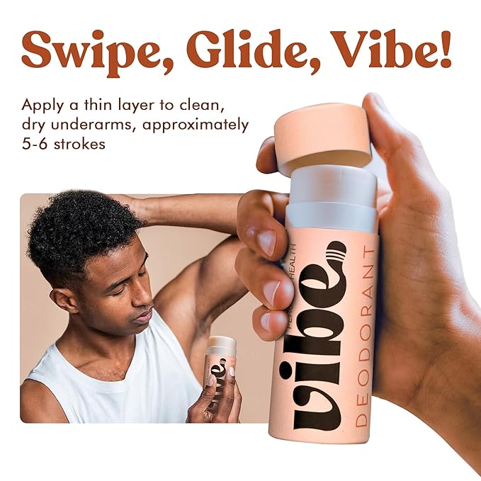 Vibe Aluminum Free Natural Deodorant for Women and Men - Long Lasting Odor Control with Organic Coconut Oil and Beeswax for Sensitive Skin, No Baking Soda or Parabens, Plastic Free (Rose)