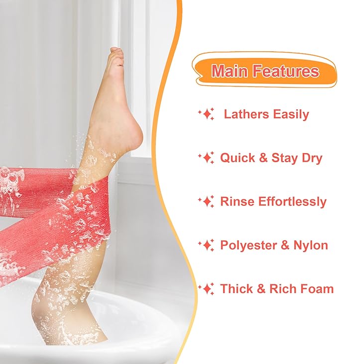 Exfoliating Washcloth, Exfoliating Shower Towel, Exfoliating Body Cloth, 6 PCS, Flame & Saffron