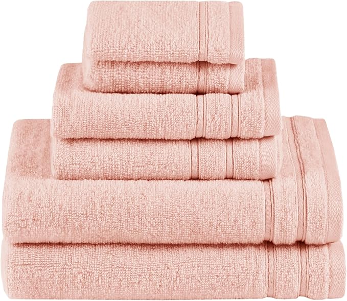 Comfort Spaces Luxury Bath Towel Set - 6 Piece - 2 Bath, 2 Hand, 2 Washcloth - Pink - Cotton - Quick Dry - Soft - Lightweight - Blush