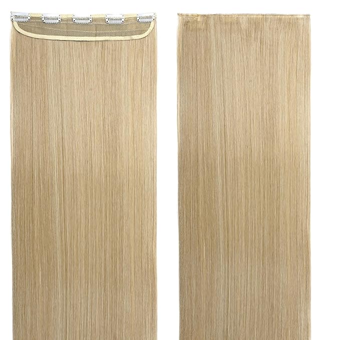 S-noilite One Piece 30" Long Straight Clip-in Hair Extensions Ash Blonde Thick Hair Piece for Women - Full Head Natural Soft Synthetic Fiber Hairpieces