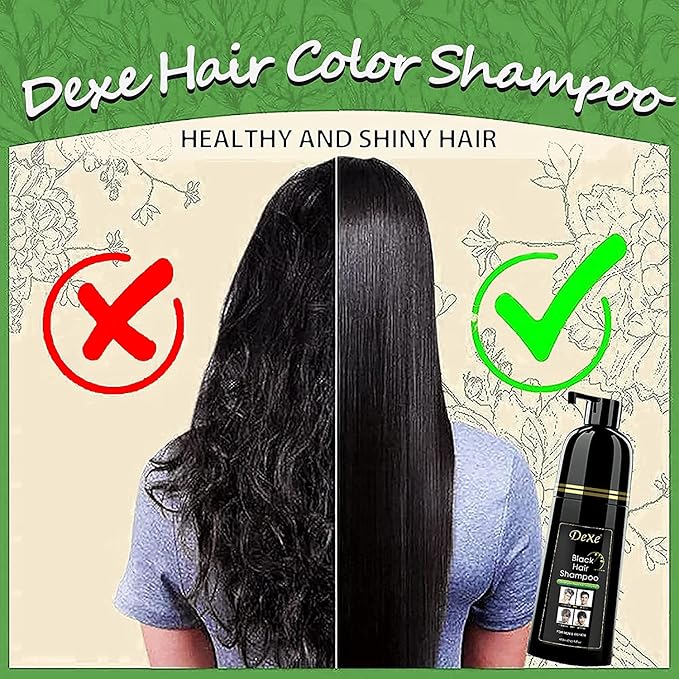 Instant Black Botanical Hair Shampoo - Gentle Ammonia-Free Unisex Formula, 3-in-1 for 100% White Coverage, Lasts 30 Days (Black)