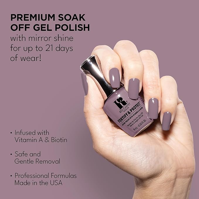 RC Red Carpet Manicure Fortify & Protect Light Mauve Shimmer Gel Polish for Strong, Healthy Nails - Infused with Vitamin A & Biotin - (Backstage Access) Led Nail Gel Color, 0.3 Fl Oz