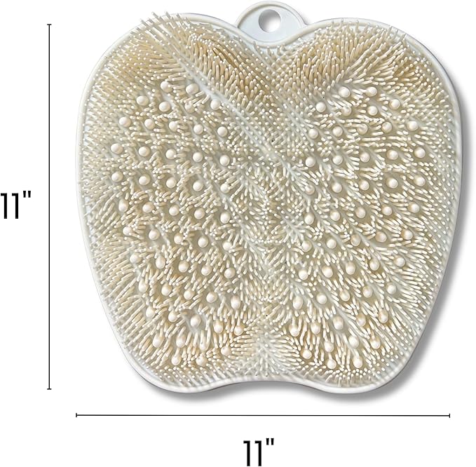Foot Scrubber Mat with Suction Cups - Silicone Body Scrubber for Back or Feet, Ivory Shower Mat for Ground or Wall, Valentines Day Gifts for Men or Women, 11 x 11 inches (Ivory)