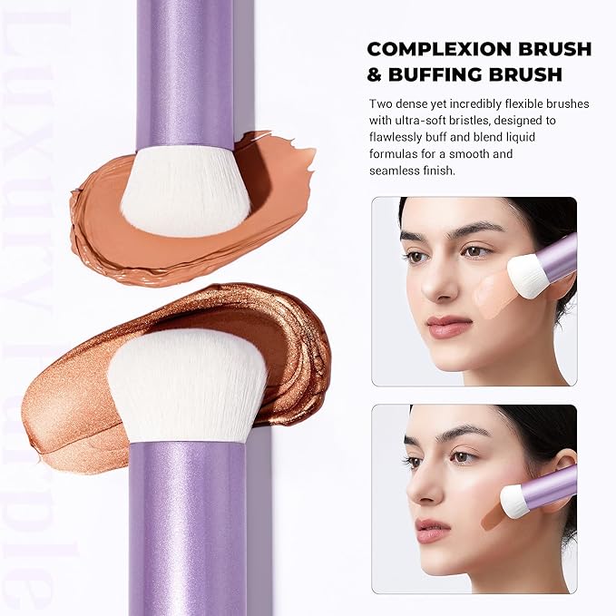 Jessup Makeup Brushes Set 4pcs Face Kabuki Brush for Foundation Contour Powder Blush Bronzer and Highlighter, Premium Synthetic Fiber Cruelty-Free, Luxury Purple T517