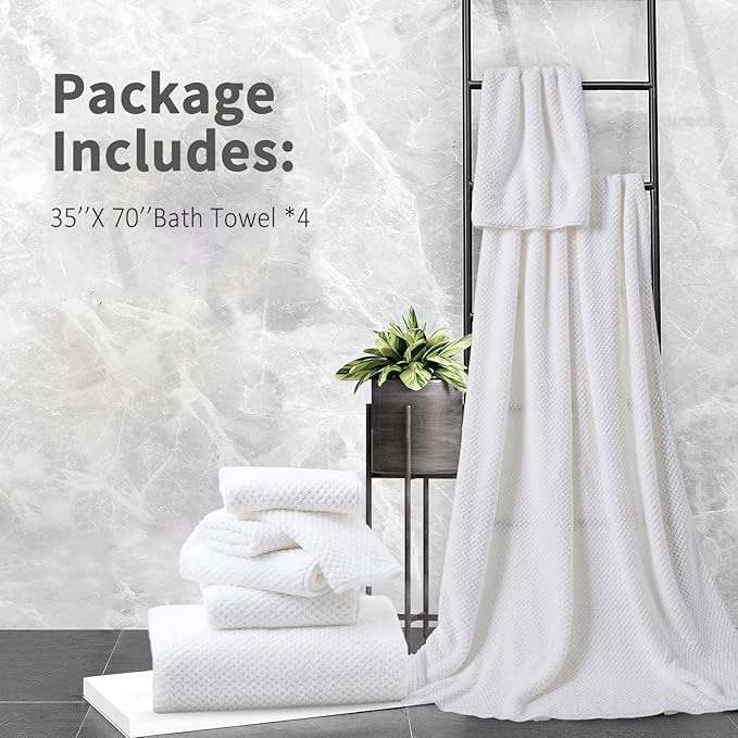 Extra Large Bath Towel Set of 4 (35"x70"),Oversized Bath Sheet Super Soft Highly Absorbent Jumbo Bathroom Towel Set Microfibers Quick Dry Shower Towel for Hotel,Bathroom,Guest,Spa,Gym (White)