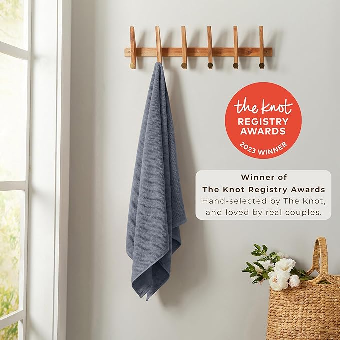 Great Bay Home 100% Cotton 12-Pack 13x13 Wash Cloth - Absorbent, Quick-Drying, Durable Face Towels for Bathroom Decor - Low-Twist, Two-Ply Fibers (Chambray Blue)