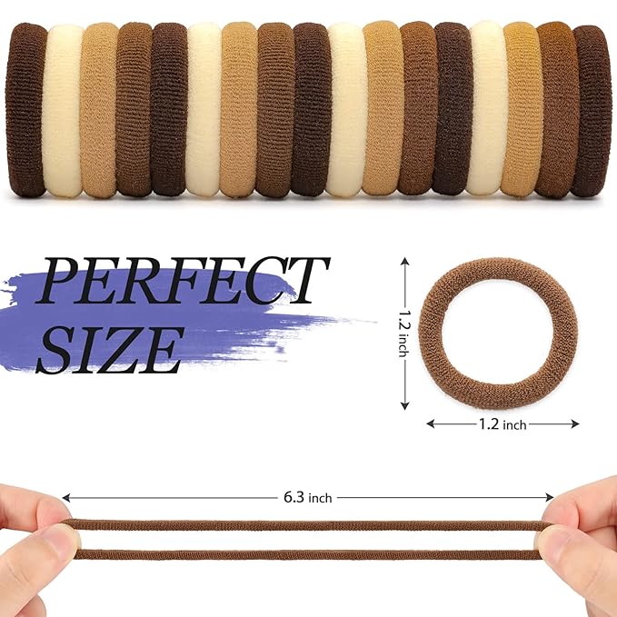 Brown Cotton Hair Ties - 100PCS Seamless Thick Elastic Ponytail Holders, No Crease, No Damage for Women, Kids, and Babies