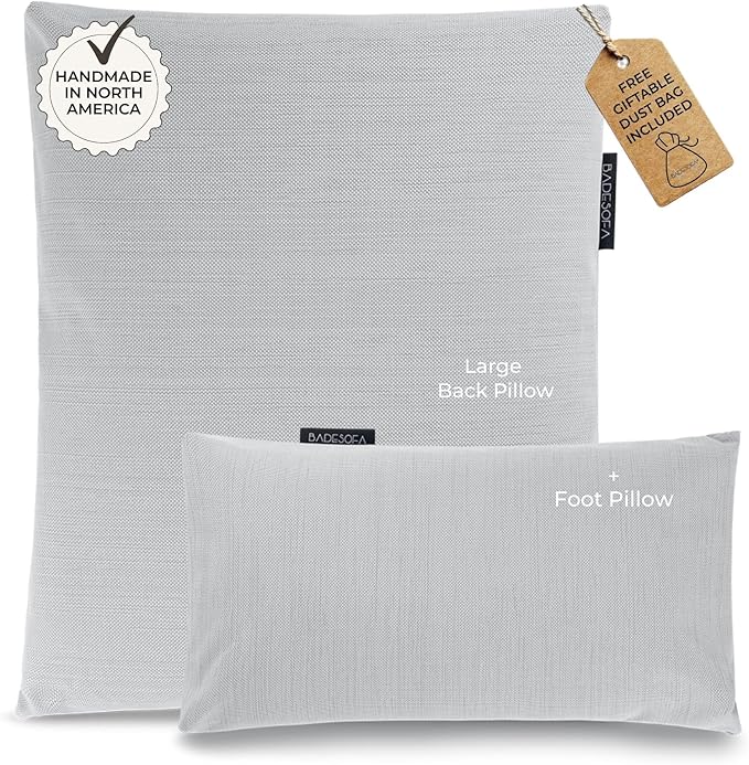 BADESOFA® Luxury Bath Pillow Set 2-Piece – Large Back Pillow & Foot Pillow for Tub – Spa-Grade Comfort for Head, Neck, Back & Feet – Quick Drying Bathtub Cushion Set in Grey
