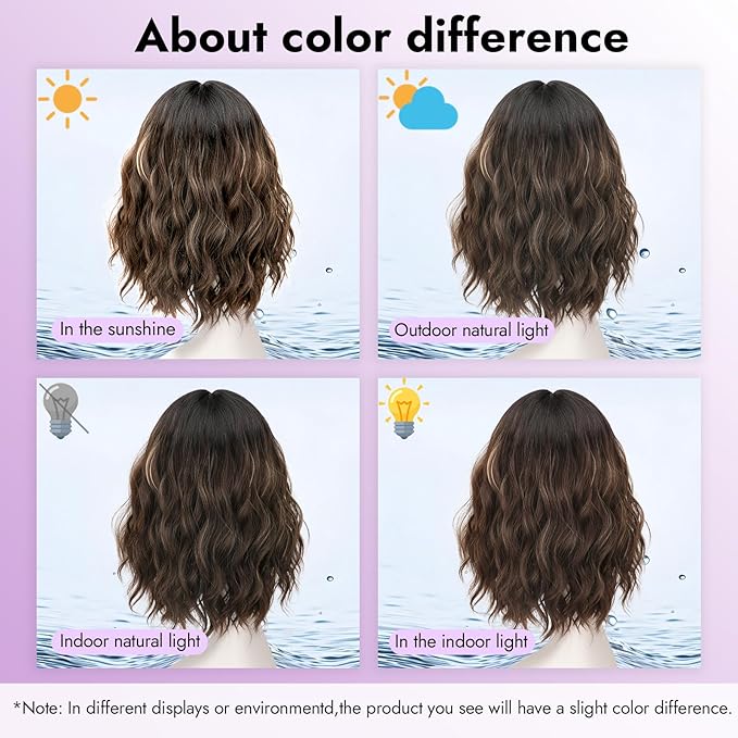 Dark Brown Mixed Blonde Short Wavy Wig for Women Lace Hairline Bob Style Synthetic Heat Resistant - Natural Appearance for Everyday Hairstyle 14 Inch