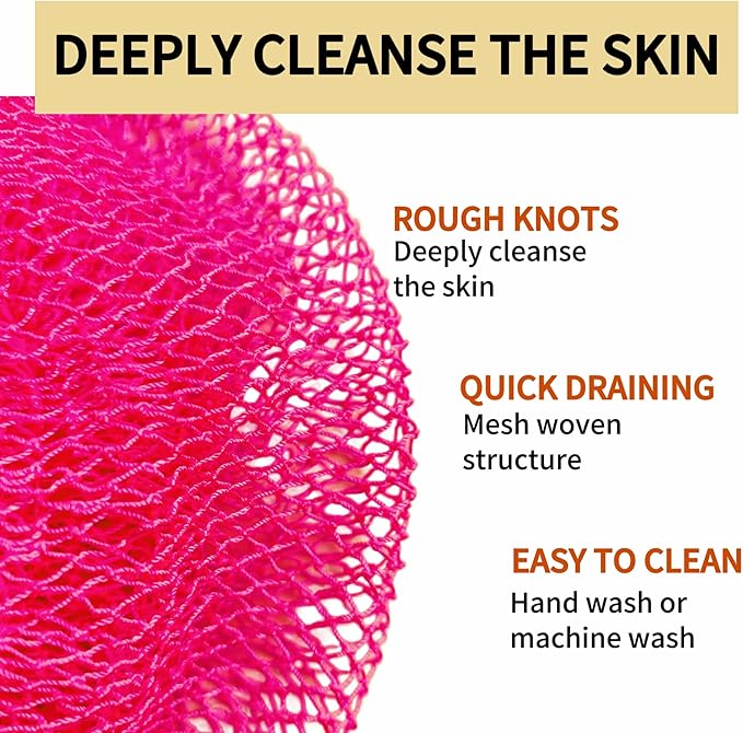 African Net Sponge Authentic, Loofah Exfoliating Body Scrubber Bath Sponge, African Exfoliating Net Sponge Back Scrubber Washcloth for Shower, Body Care Bathing Accessories (Rose Red)