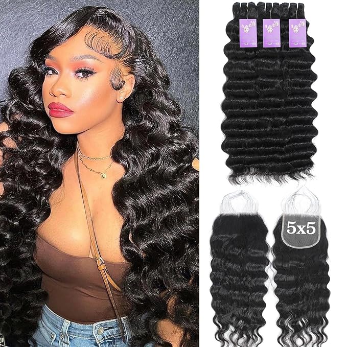 FASHION PLUS Raw Human Hair Bundles with Closure 5x5 Loose Wave Bundles Human Hair (22 24 26 +20) HD Regular Lace Closure15A Raw Hair Triple Lifespan
