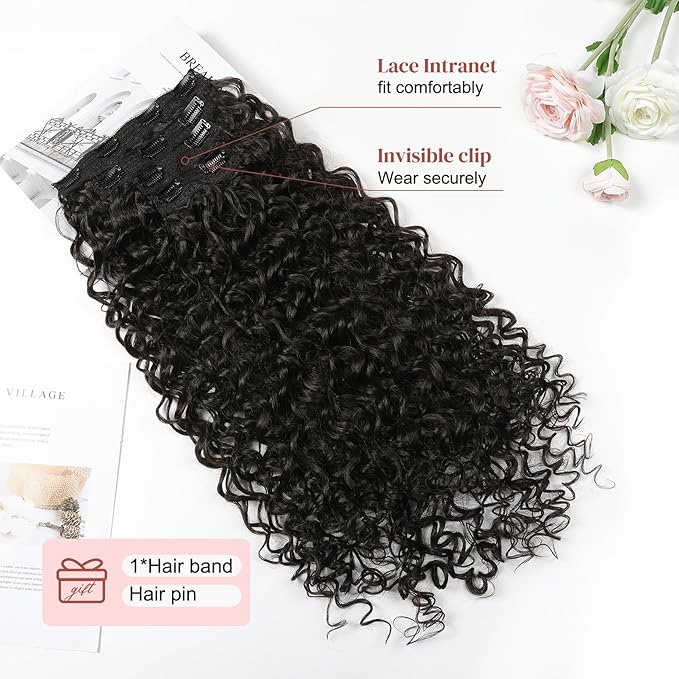 LONAI 4PC Clip in Hair Extensions, 100％ Pure Protein Silk Curly Hair Extension for Women, 26 Inch Long Soft Natural Hair Extensions-Dark Chocolate Brown