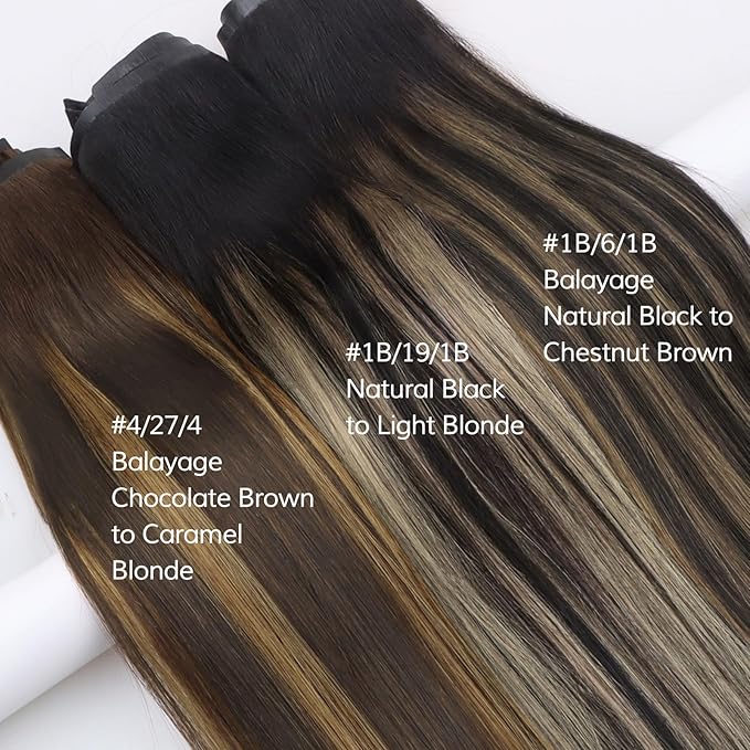 IDN BEAUTY Seamless Clip In Hair Extensions Human Hair, Straight 22 Inch 110g 7pcs, 1B/6/1B Balayage Natural Black to Chestnut Brown Remy Hair Seamless Clip Ins For Black Women PU Weft Invisible Edge