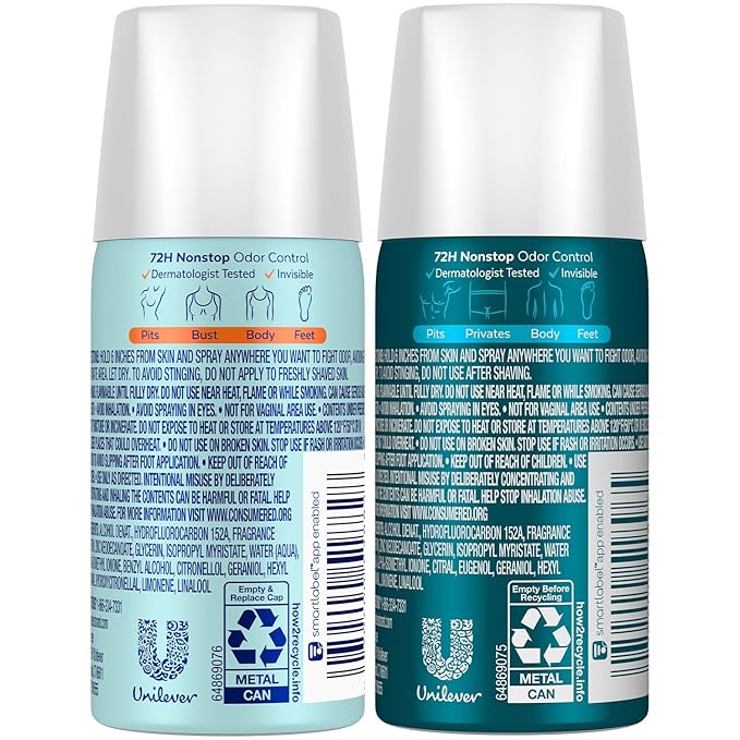 Degree Whole Body Deo Spray Variety 2-Pack – Aluminum-Free Deodorant for Women (Fresh Citrus) & Men (Ocean Rush), Travel-Size, 1.1 Oz Ea