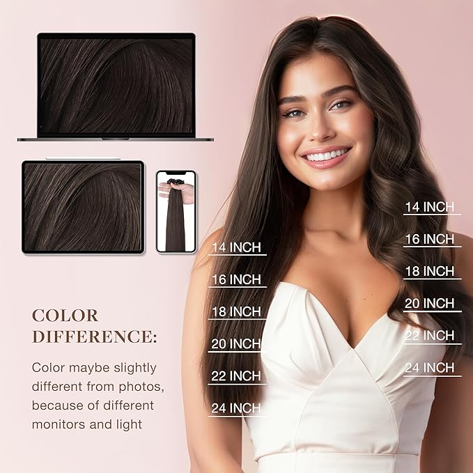 GOO GOO Micro Link Tip Hair Extensions Real Human Hair, 22inch 50g 50S, Invisible Remy Cold Fusion Micro Link Tip Hair Extensions, 2A Light Brown