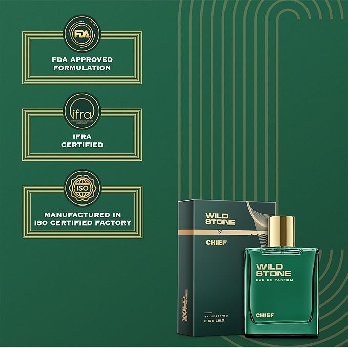 Wild Stone Chief Perfume for Men| Luxury Eau De Parfum | Long-Lasting Fragrance | Premium Perfume for Men l Infused with Aquatic and Woody Notes 100 ml 3.4 Fl oz | Vegan | Clean Ingredients