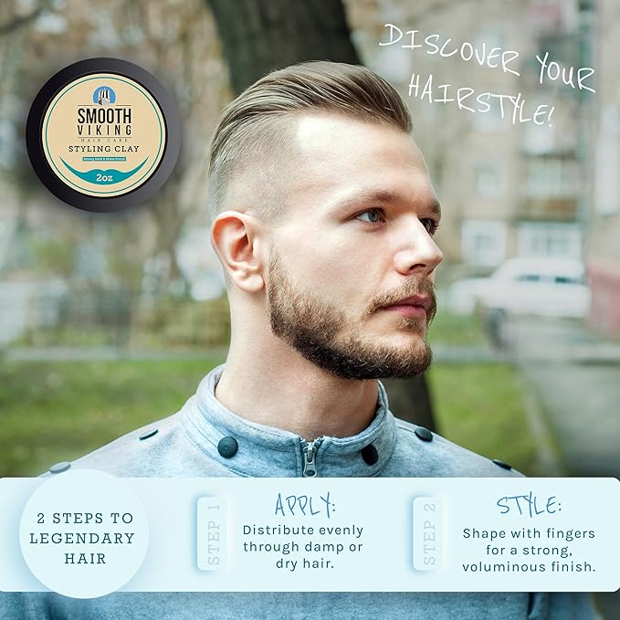 Smooth Viking Hair Clay for Men - Strong Hold Pomade, Hair Paste, Styling Clay With Matte Finish, Made in USA, 2oz