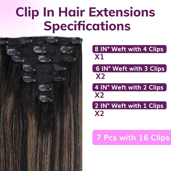 IDN BEAUTY Clip In Hair Extensions Real Human Hair, Yaki Straight 22 Inch 120g 7pcs, 1B/6/1B Balayage Natural Black to Chestnut Brown Remy Human Hair Extensions Clip Ins Real Human Hair Black Women