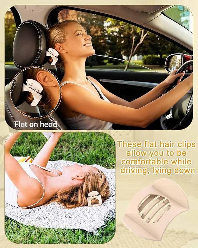 6 PCS French Flat Hair Clips for Women 2 Styles Large Matte Flat Claw Clips Strong Hold No-Slip Duckbill Hair Barrettes for Lying Down, Driving,Yoga(Brown)
