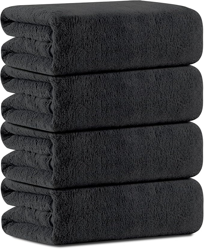 Jusney 4 Pcs Oversized Bath Towels Extra Large 35x70 Inches Black Bath Sheets Towels for Adults Microfiber Bathroom Towel Quick Dry Ultra Soft Absorbent Shower Towels Set Collection