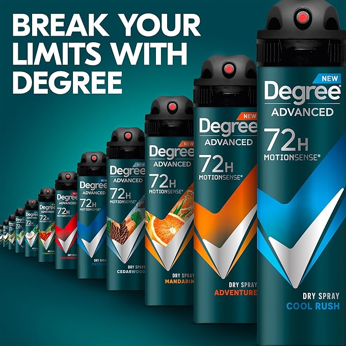 Degree Men’s Travel Deodorant Antiperspirant 24-Pack – 72H Advanced Protection Dry Spray, Cool Rush Scent, 1 Oz Ea