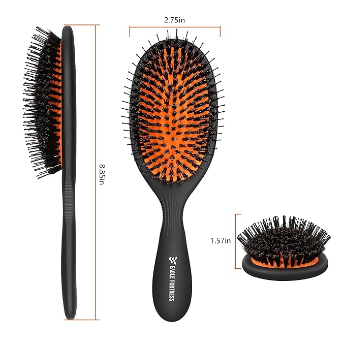 Hair Brush, Nylon and 100% First Cut Soft Boar Bristle Brush for Women Men Kids - Suitable for Fine/Thick/Long/Curly/Thinning/Wet/Dry Hair,Smooths Frizz and Enhance Shine & Salon-Quality