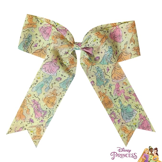 LUV HER Disney Princesses Hair Bows For Girls - One Large Printed Hair Bow Featuring your Disney Favorite Characters - Alligator Clip - Large Bows for Daily Styling or Special Occasions, Ages 3+