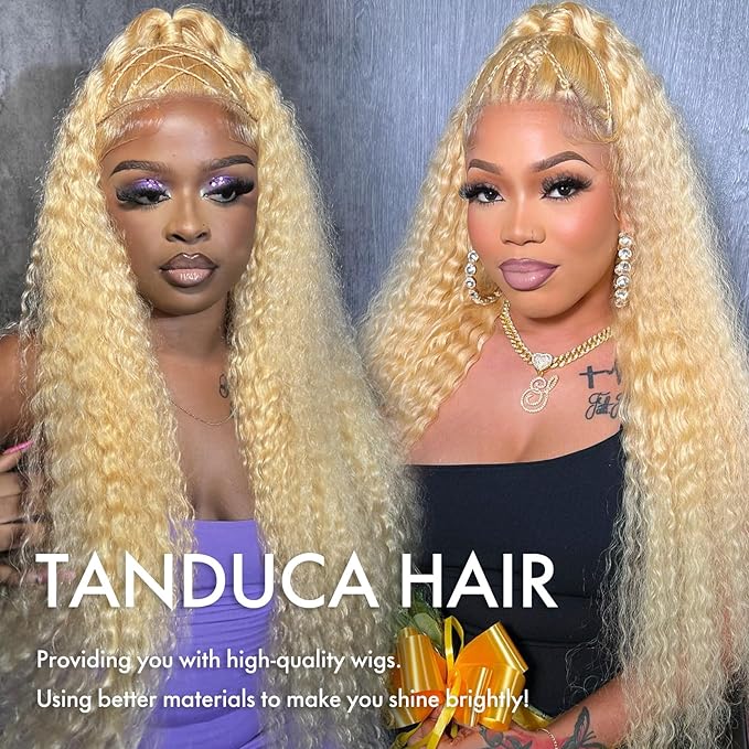 613 Lace Front Wig Human Hair 24 Inch 13x6 Blonde Wig Human Hair 613 Deep Wave HD Lace Frontal Wig 200% Density Long Blonde Curly Wig Water Wave 613 Wig Pre Plucked With Baby Hair for Women