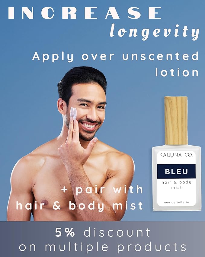 Bleu for Men Perfume Roll On with Essential and Fragrance Oils and Organic Jojoba Oil, Alcohol Free, Eau de Toilette, Made in California