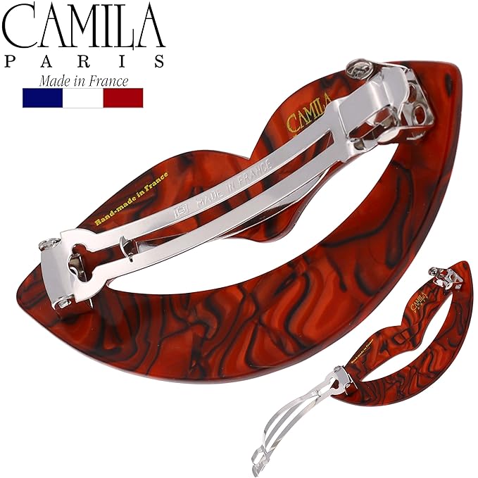 Camila Paris CP2970 French Hair Barrette Clip for Girls, Handmade Kiss Red, Strong Hold Grip Hair Clips for Women, No Slip Automatic Closure, Durable Styling Girls Hair Accessories, Made in France