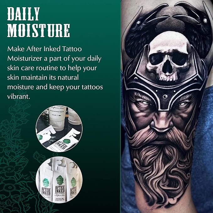 After Inked Tattoo Aftercare Lotion – Tattoo Moisturizing Balm, As Seen on INK MASTER – Hydrating Cream with Grape Seed Oil, Skin Nourishment & Daily Maintenance, Reclosable Pillow Pack (50-Pack), 7ml
